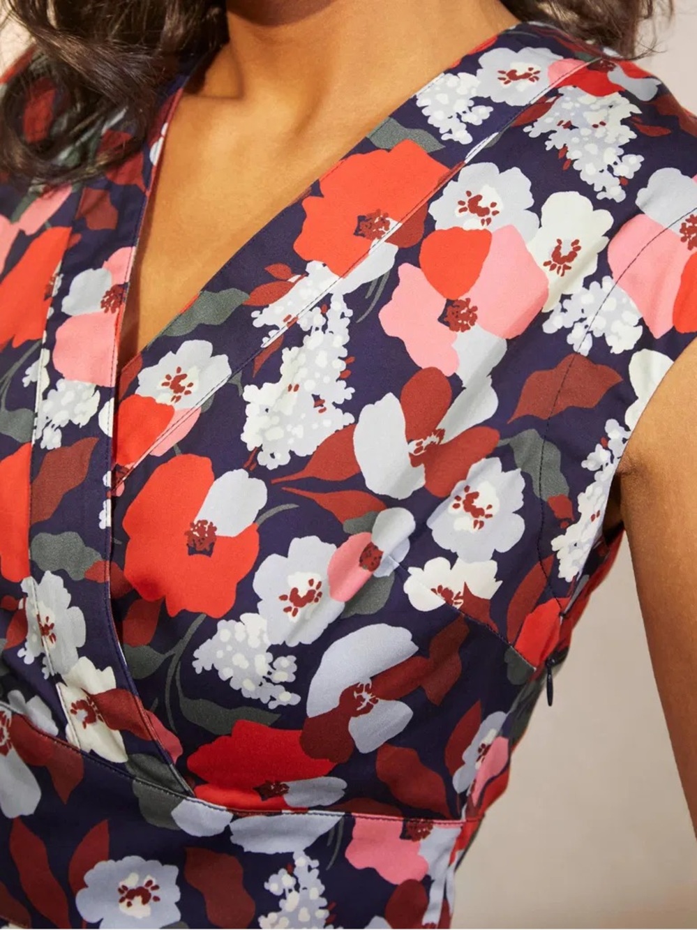 Boden Navy Floral Fit-and-Flare Dress with Red and White Blooms - Picture 3 of 11